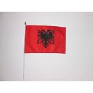 Drapeau Albanie 45x30 cm | Drapeau albanais Polyester 100D Hampe en plastique blanc