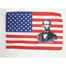 Drapeau Etats-Unis avec Abraham Lincoln 45x30 cm Polyester 100D Cordelettes