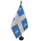 Drapeau de table Québec 21x14 cm Hampe et socle en plastique noir