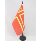 Drapeau de table Normandie Croix de Olaf 2 lions 21x14 cm Hampe et socle en plastique noir