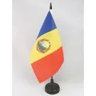 Drapeau de table République socialiste de Roumanie 1947-1989 21x14 cm Hampe et socle en plastique noir