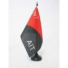 Drapeau de table Milices confédérales de la CNT-FAI d'Espagne 21x14 cm Hampe et socle en plastique noir