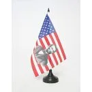 Drapeau de table Etats-Unis avec Abraham Lincoln 21x14 cm Hampe et socle en plastique noir