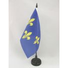 Drapeau de table 3 Fleur de Lys Bleu et Or 21x14 cm Hampe et socle en plastique noir