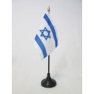 Drapeau de table Israël 15x10 cm Hampe et socle en plastique noir pointe or