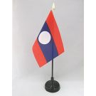 Drapeau de table Laos 15x10 cm Hampe et socle en plastique noir pointe or