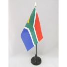 Drapeau de table Afrique du Sud 15x10 cm Hampe et socle en plastique noir pointe or