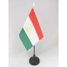 Drapeau de table Tadjikistan 15x10 cm Hampe et socle en plastique noir pointe or
