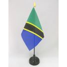 Drapeau de table Tanzanie 15x10 cm Hampe et socle en plastique noir pointe or