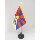 Drapeau de table Tibet 15x10 cm Hampe et socle en plastique noir pointe or