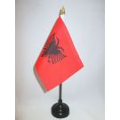 Drapeau de table Albanie 15x10 cm Hampe et socle en plastique noir pointe or