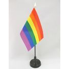 Drapeau de table Arc-en-Ciel 15x10 cm Hampe et socle en plastique noir pointe or