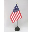 Drapeau de table Etats-Unis 15x10 cm Hampe et socle en plastique noir pointe or