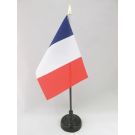 Drapeau de table France 15x10 cm Hampe et socle en plastique noir pointe or