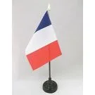 Drapeau de table France 15x10 cm Hampe et socle en plastique noir pointe or