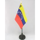 Drapeau de table Vénézuela Ancien Avec Ecusson 15x10 cm Hampe et socle en plastique noir pointe or