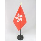 Drapeau de table Hong Kong 15x10 cm Hampe et socle en plastique noir pointe or