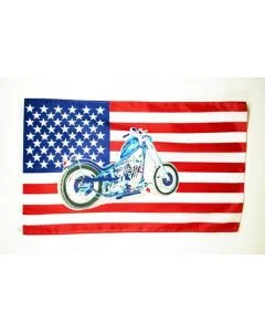 DRAPEAU USA AVEC MOTO 150x90cm - DRAPEAU AMÉRICAIN - ETATS-UNIS 90 x 150 cm - DRAPEAUX