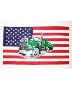 DRAPEAU USA AVEC CAMION 150x90cm - DRAPEAU AMÉRICAIN - ETATS-UNIS 90 x 150 cm - DRAPEAUX
