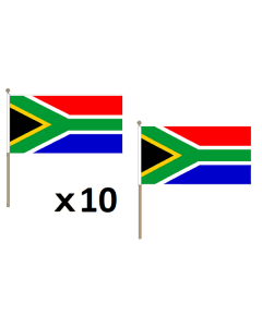 DRAPEAU AFRIQUE DU SUD 45x30cm HAMPE en bois - LOT DE 10 DRAPEAUX SUD AFRICAIN 30 x 45 cm