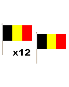 DRAPEAU BELGIQUE 45x30cm HAMPE en bois - LOT DE 10 DRAPEAUX BELGE 30 x 45 cm