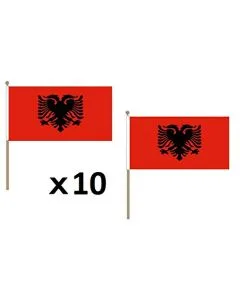 DRAPEAU ALBANIE 45x30cm HAMPE en bois - LOT DE 10 DRAPEAUX ALBANAIS 30 x 45 cm