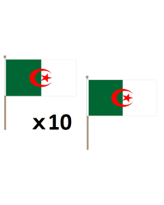 DRAPEAU ALGÍ?RIE 45x30cm HAMPE en bois - LOT DE 10 DRAPEAUX ALGÍ?RIEN 30 x 45 cm