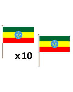 DRAPEAU ETHIOPIE 45x30cm HAMPE en bois - LOT DE 10 DRAPEAUX ETHIOPIEN 30 x 45 cm