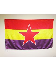 DRAPEAU ESPAGNOL RÉPUBLICAIN ARMÉE POPULAIRE 150x90cm en SATIN - DRAPEAU ESPAGNE RÉPUBLICAINE 90 x 150 cm Fourreau pour hampe