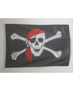 DRAPEAU PIRATE FOULARD ROUGE 90x60cm - DRAPEAU CORSAIRE AVEC BANDANA 60 x 90 cm Spécial Extérieur - DRAPEAUX