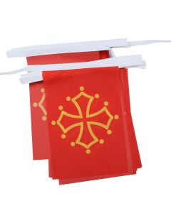 GUIRLANDE 6 mètres 20 DRAPEAUX MIDI-PYRÉNÉES - OCCITANIE 21x15 cm - DRAPEAU OCCITAN 15 x 21 cm