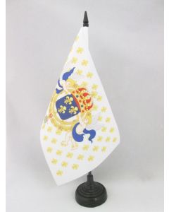 DRAPEAU DE TABLE ROI DE FRANCE FLEUR DE LYS 21x14cm - PETIT DRAPEAUX DE BUREAU ROYALISTE FRANÇAIS 14 x 21 cm