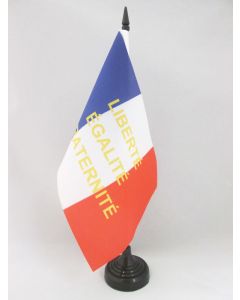 DRAPEAU DE TABLE FRANCE LIBERTÉ EGALITÉ FRATERNITÉ 21x14cm - PETIT DRAPEAUX DE BUREAU FRANÇAIS - L.E.F. 14 x 21 cm