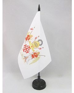 DRAPEAU DE TABLE ORDRE ÉQUESTRE SAINT-SÉPULCRE DE JÉRUSALEM 21x14cm - PETIT DRAPEAUX DE BUREAU CHRÉTIEN 14 x 21 cm