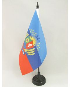 DRAPEAU DE TABLE RÉPUBLIQUE POPULAIRE DE LOUGANSK AVEC ARMES 21x14cm - PETIT DRAPEAUX DE BUREAU LOUHANSK NOUVEAU 14 x 21 cm