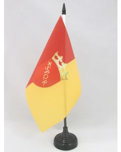 DRAPEAU DE TABLE VILLE DE ROME AVEC ARMES 21x14cm - PETIT DRAPEAUX DE BUREAU ROMA  - ITALIE 14 x 21 cm