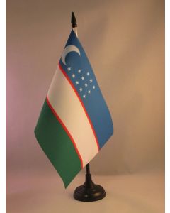 DRAPEAU DE TABLE OUZBÉKISTAN 21x14cm - PETIT DRAPEAUX DE BUREAU OUZBEK 14 x 21 cm