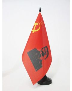 DRAPEAU DE TABLE URSS AVEC STALINE 21x14cm - PETIT DRAPEAUX DE BUREAU COMMUNISTE STALINIEN 14 x 21 cm