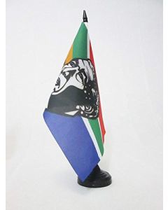 DRAPEAU DE TABLE AFRIQUE DU SUD AVEC MANDELA 21x14cm - PETIT DRAPEAUX DE BUREAU SUD-AFRICAIN AVEC MADIBA 14 x 21 cm