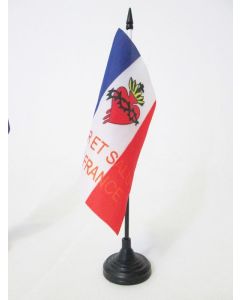 DRAPEAU DE TABLE ESPOIR ET SALUT DE LA FRANCE 15x15cm - PETIT DRAPEAUX DE BUREAU CATHOLIQUE FRANÍ?AIS 15 x 15 cm