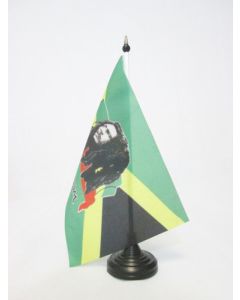 DRAPEAU DE TABLE BOB MARLEY 21x14cm - PETIT DRAPEAUX DE BUREAU JAMAÏCAIN - JAMAÏQUE 14 x 21 cm