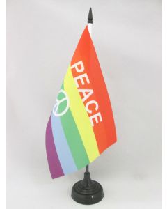 DRAPEAU DE TABLE ARC-EN-CIEL SYMBOLE PAIX 21x14cm - PETIT DRAPEAUX DE BUREAU GAY - RAINBOW - ARC EN CIEL 14 x 21 cm