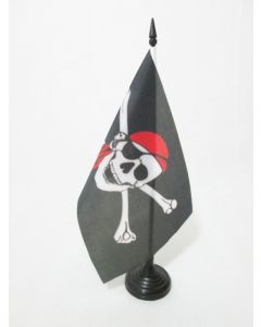 DRAPEAU DE TABLE PIRATE FOULARD ROUGE 21x14cm - PETIT DRAPEAUX DE BUREAU CORSAIRE AVEC BANDANA 14 x 21 cm