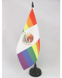 DRAPEAU DE TABLE MEXIQUE ARC-EN-CIEL 21x14cm - PETIT DRAPEAUX DE BUREAU MEXICAIN GAY 14 x 21 cm