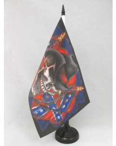 DRAPEAU DE TABLE TÊTE DE MORT COWBOY SUDISTE 21x14cm - PETIT DRAPEAUX DE BUREAU PIRATE 14 x 21 cm