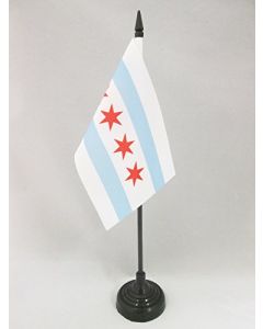 DRAPEAU DE TABLE CHICAGO 15x10cm - PETIT DRAPEAUX DE BUREAU ETAT AMÉRICAIN - USA - ETATS-UNIS 10 x 15 cm