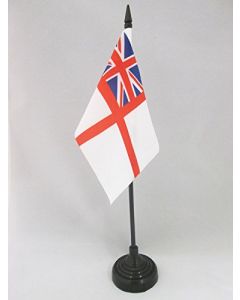 DRAPEAU DE TABLE MARINE MILITAIRE BRITANNIQUE 15x10cm - PETIT DRAPEAUX DE BUREAU ROYAL NAVY WHITE ENSIGN - PAVILLON SAINT GEORGES 10 x 15 cm