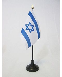 DRAPEAU DE TABLE ISRAÍ?L 15x10cm - PETIT DRAPEAUX DE BUREAU ISRAÍ?LIEN 10 x 15 cm pointe dorée