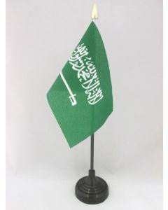 DRAPEAU DE TABLE ARABIE SAOUDITE 15x10cm - PETIT DRAPEAUX DE BUREAU SAOUDIEN 10 x 15 cm pointe dorée