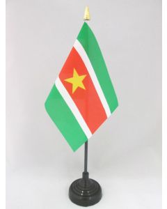 DRAPEAU DE TABLE SURINAME 15x10cm - PETIT DRAPEAUX DE BUREAU SURINAMIEN 10 x 15 cm pointe dorée